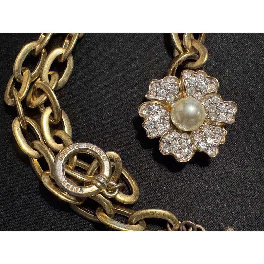 Vintage Nolan Miller 18in Gold Tone Rhinestone Flower Necklace - Picture 2 of 6
